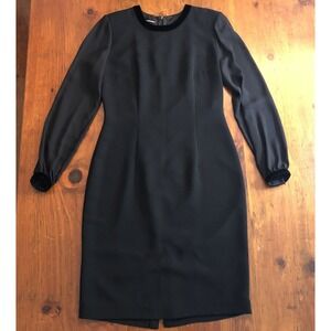 DONNA MORGAN DRESS 6 Velvet Trim Sheer Long Sleeve Black Cocktail Party